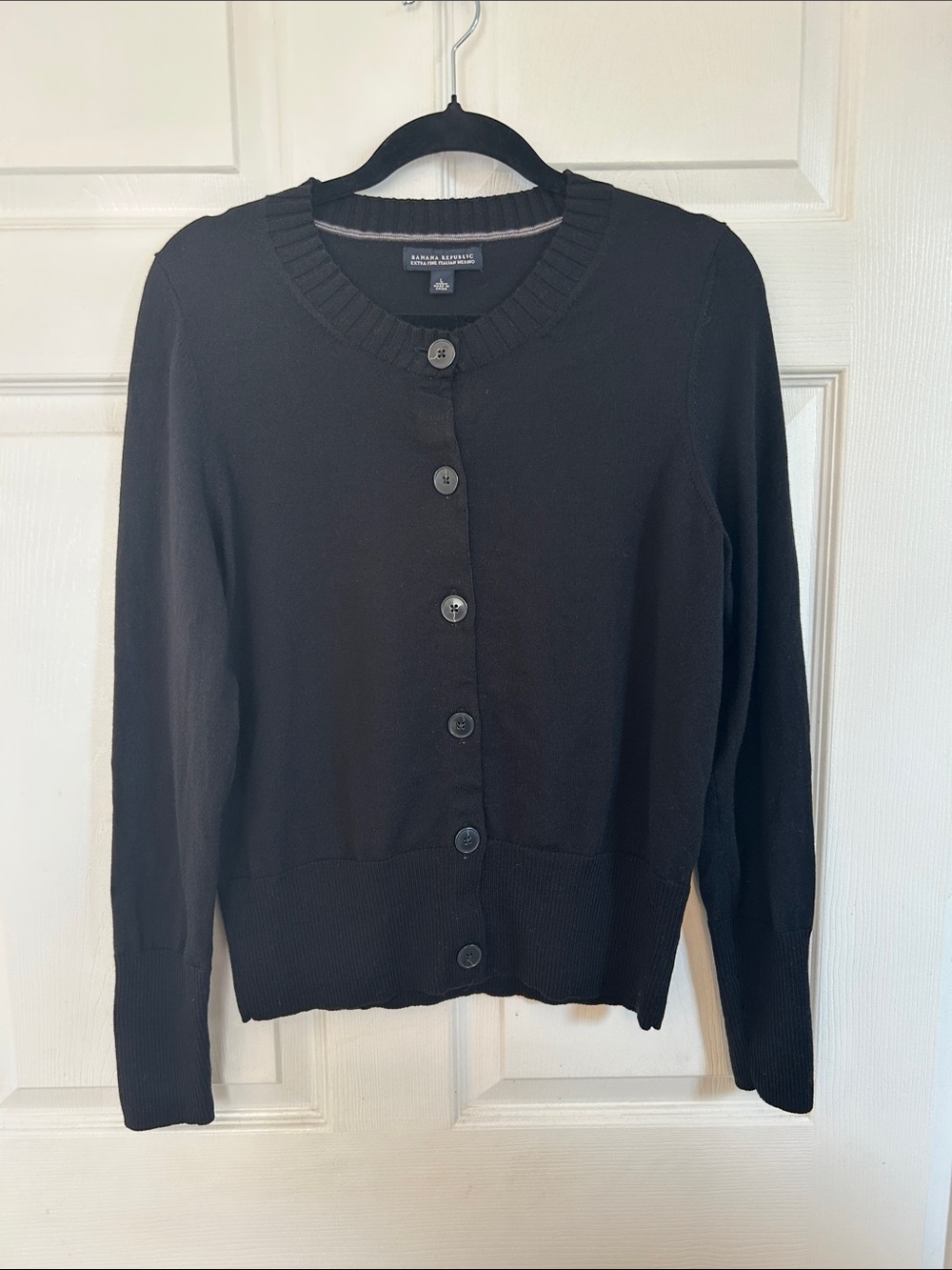 Banana Republic Black Button-Front Crewneck Cardigan